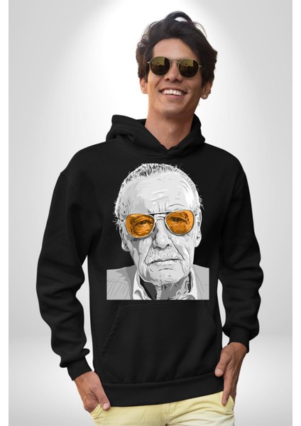 Stan Lee Founder Kadın Erkek Baskılı Üç Iplik Siyah Kapüşonlu Hodie Sweatshirt modelleri