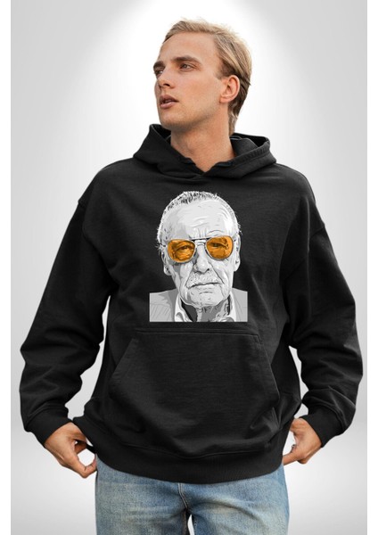 Stan Lee Founder Kadın Erkek Baskılı Üç Iplik Siyah Kapüşonlu Hodie Sweatshirt indirimleri