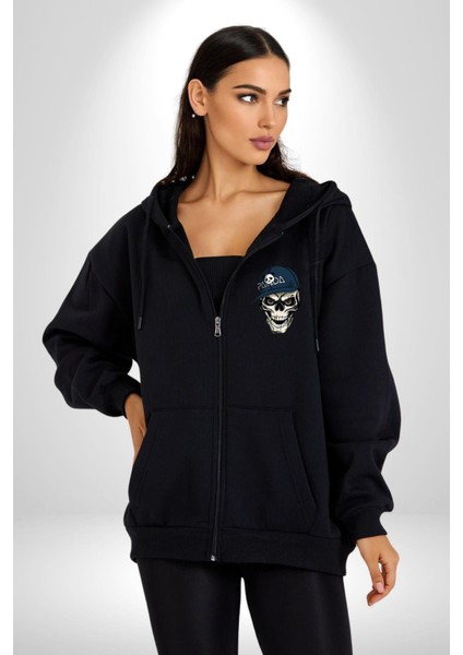 Panda Şapkalı Iskelet Adam Kadın Erkek Baskılı Fermuarlı Kapüşonlu Hırka Sweatshirt fiyatları