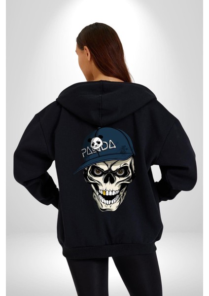 Panda Şapkalı Iskelet Adam Kadın Erkek Baskılı Fermuarlı Kapüşonlu Hırka Sweatshirt modelleri