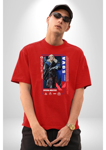 Sova Öncü Karakter Kadın Erkek Ön Baskılı Kırmızı Pamuklu Tişört Penye Klasik