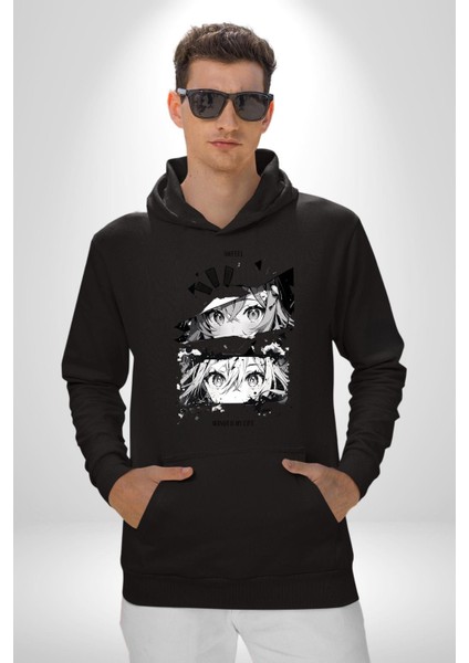 Manga Benim Hayatım Anime Kadın Erkek Baskılı Üç Iplik Siyah Kapüşonlu Hodie Sweatshirt fırsatları