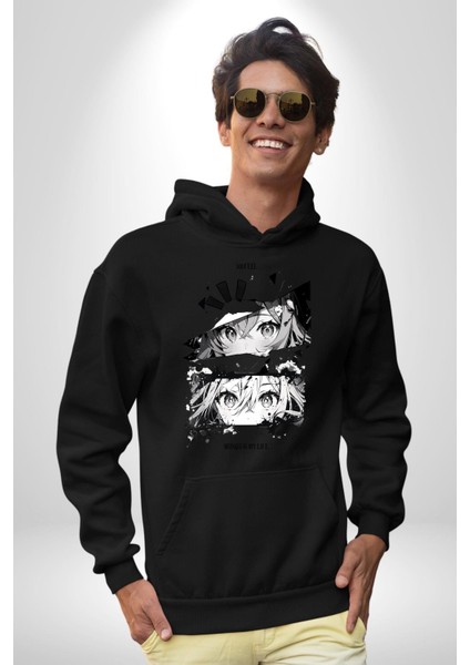 Manga Benim Hayatım Anime Kadın Erkek Baskılı Üç Iplik Siyah Kapüşonlu Hodie Sweatshirt indirimleri