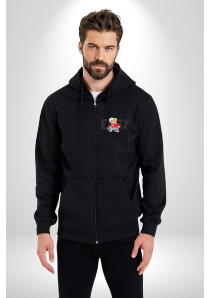 Boşver Oyuncak Ayı Kadın Erkek Baskılı Fermuarlı Kapüşonlu Hırka Sweatshirt