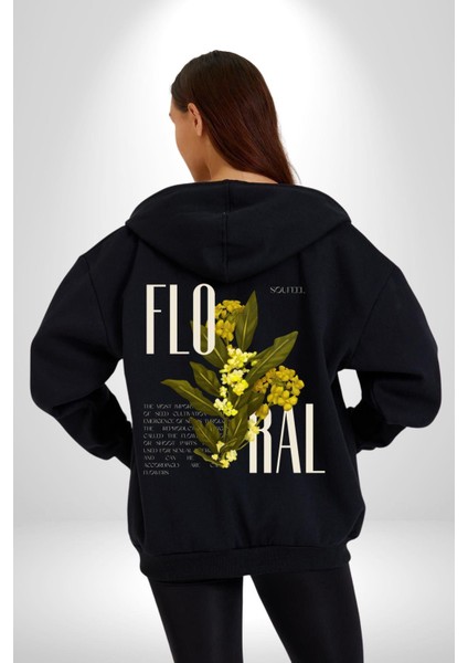 Modern Çiçek Tasarımı Kadın Erkek Baskılı Fermuarlı Kapüşonlu Hırka Sweatshirt modelleri