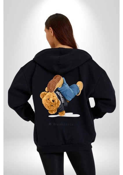 Break Dance Yapan Oyuncak Ayı Kadın Erkek Baskılı Fermuarlı Kapüşonlu Hırka Sweatshirt modelleri