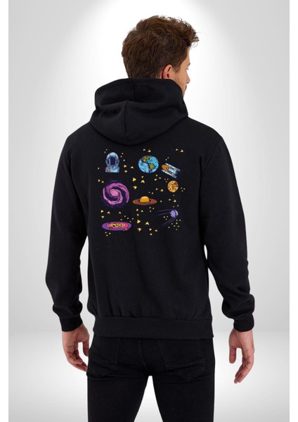 Uzay Evrensel Yıldızlar Gezegenler Kadın Erkek Baskılı Fermuarlı Kapüşonlu Hırka Sweatshirt modelleri