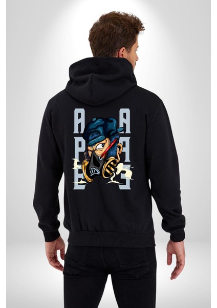 Maskeli Maymun Sokak Tarzı Kadın Erkek Baskılı Fermuarlı Kapüşonlu Hırka Sweatshirt indirimleri