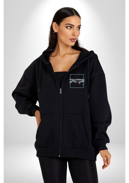 Michelangelo ve Adem Sanat Tablosu Kadın Erkek Baskılı Fermuarlı Kapüşonlu Hırka Sweatshirt