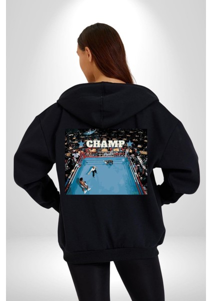 Boks Şampiyonu Muhammed Ali Kadın Erkek Baskılı Fermuarlı Kapüşonlu Hırka Sweatshirt modelleri