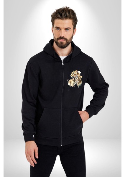 Tarz Leopar Ceketli Çizim Kadın Erkek Baskılı Fermuarlı Kapüşonlu Hırka Sweatshirt fiyatları