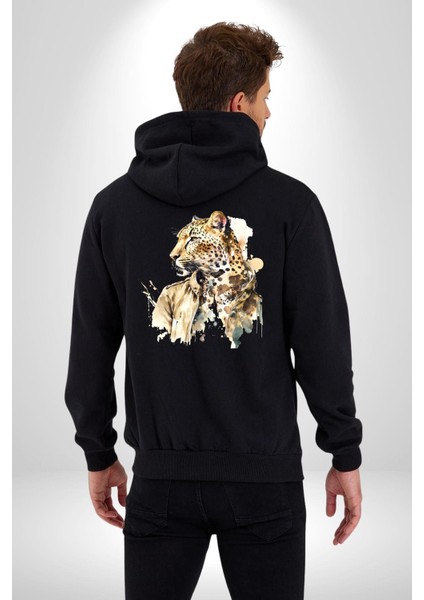 Tarz Leopar Ceketli Çizim Kadın Erkek Baskılı Fermuarlı Kapüşonlu Hırka Sweatshirt indirimleri