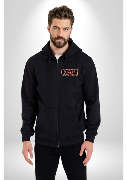 Sexy Dudak Ups Kadın Erkek Baskılı Fermuarlı Kapüşonlu Hırka Sweatshirt