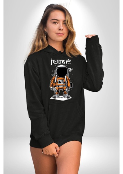 Astronot Uzay Basketbol Havalı Kadın Erkek Baskılı Üç Iplik Siyah Kapüşonlu Hodie Sweatshirt fırsatları