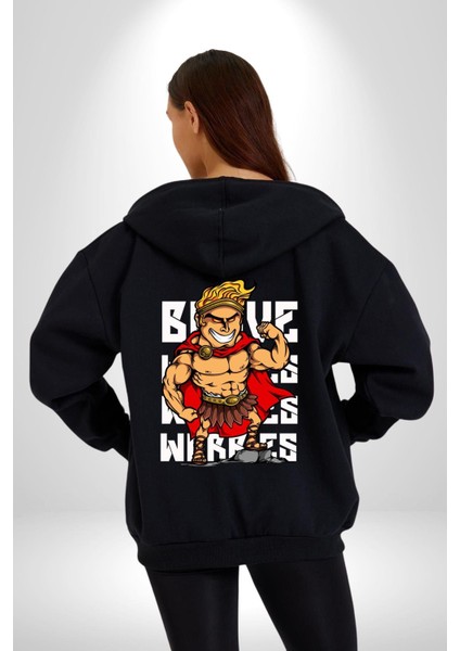 This Is Sparta Spartalı Asker Kaslı Kadın Erkek Baskılı Fermuarlı Kapüşonlu Hırka Sweatshirt indirimleri