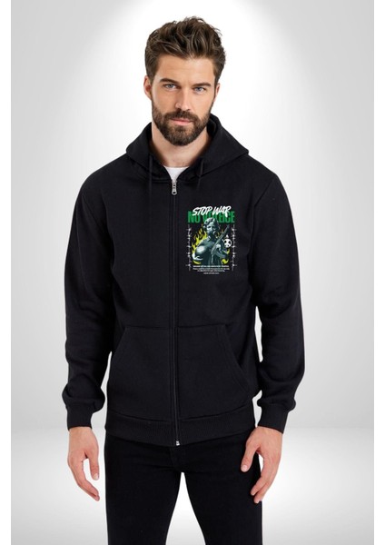 Savaşı Durdurun Şiddete Hayır Barış Kadın Erkek Baskılı Fermuarlı Kapüşonlu Hırka Sweatshirt fiyatları