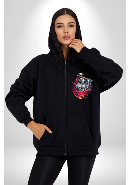 Orta Çağ Baltalı Gladyatör Savaşçı Kadın Erkek Baskılı Fermuarlı Kapüşonlu Hırka Sweatshirt