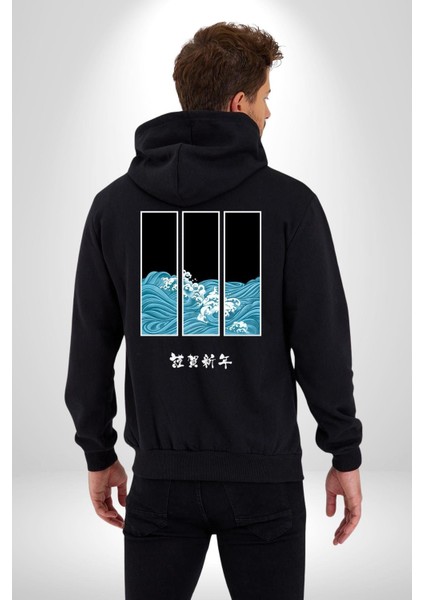 Japon Dalgaları Japonya Kadın Erkek Baskılı Fermuarlı Kapüşonlu Hırka Sweatshirt indirimleri