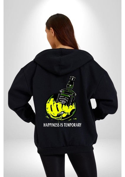 Gülen Surat Mutluluk Geçicidir Kadın Erkek Baskılı Fermuarlı Kapüşonlu Hırka Sweatshirt indirimleri