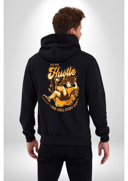 Bütün Gün Koştur ve Sakinle Kadın Erkek Baskılı Fermuarlı Kapüşonlu Hırka Sweatshirt