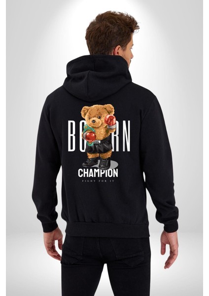 Boks Şampiyonu Oyuncak Ayı Kadın Erkek Baskılı Fermuarlı Kapüşonlu Hırka Sweatshirt indirimleri