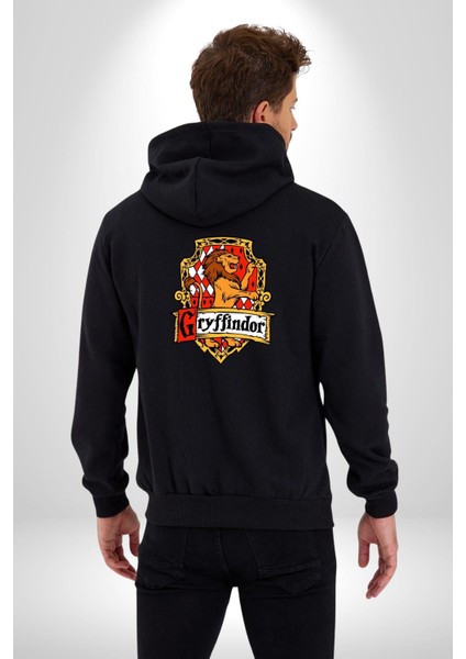 Gryfindor Aslan Logo Kadın Erkek Baskılı Fermuarlı Kapüşonlu Hırka Sweatshirt