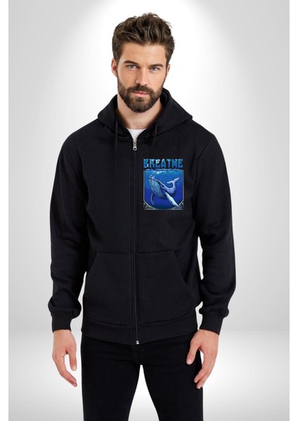 Nefes Al Okyanus Balina Deniz Canlısı Kadın Erkek Baskılı Fermuarlı Kapüşonlu Hırka Sweatshirt