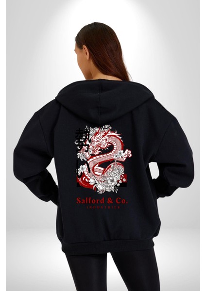 Salford And Co Indurtries Kadın Erkek Baskılı Fermuarlı Kapüşonlu Hırka Sweatshirt modelleri