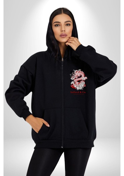Salford And Co Indurtries Kadın Erkek Baskılı Fermuarlı Kapüşonlu Hırka Sweatshirt fırsatları