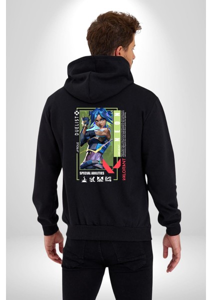 Düellocu Neon Karakter Yetenekler Kadın Erkek Baskılı Fermuarlı Kapüşonlu Hırka Sweatshirt