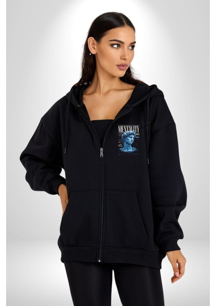 Sessizlik Güçlendirmez Mağara Kadın Erkek Baskılı Fermuarlı Kapüşonlu Hırka Sweatshirt