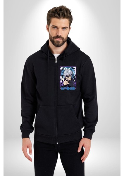 Satoru Gojo Jujutsu Kaisen Anime Kadın Erkek Baskılı Fermuarlı Kapüşonlu Hırka Sweatshirt