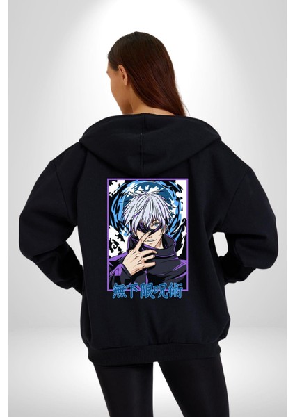 Satoru Gojo Jujutsu Kaisen Anime Kadın Erkek Baskılı Fermuarlı Kapüşonlu Hırka Sweatshirt modelleri