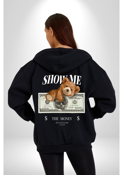 Amerikan Doları ve Oyuncak Ayı Kadın Erkek Baskılı Fermuarlı Kapüşonlu Hırka Sweatshirt modelleri