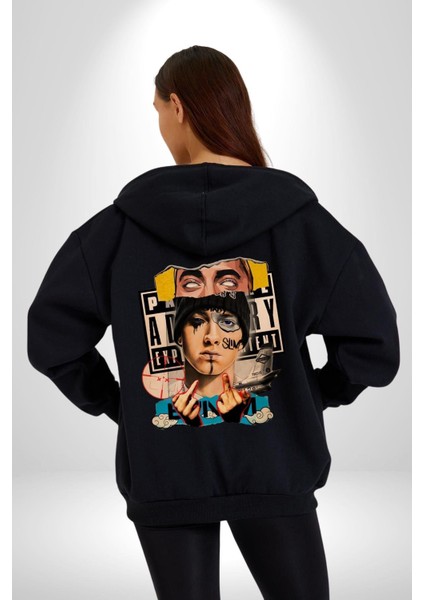 Eminem Rap Tanrısı Kadın Erkek Baskılı Fermuarlı Kapüşonlu Hırka Sweatshirt