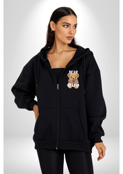 Tatlış Oyuncak Ayı Sarılması Kadın Erkek Baskılı Fermuarlı Kapüşonlu Hırka Sweatshirt fırsatları