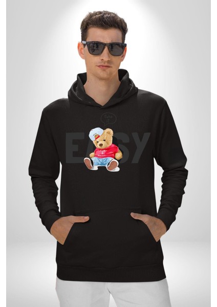 Boşver Oyuncak Ayı Kadın Erkek Baskılı Üç Iplik Siyah Kapüşonlu Hodie Sweatshirt fiyatları