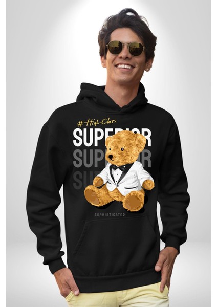 Yüksek Sınıf Oyuncak Ayı Kadın Erkek Baskılı Üç Iplik Siyah Kapüşonlu Hodie Sweatshirt fiyatları