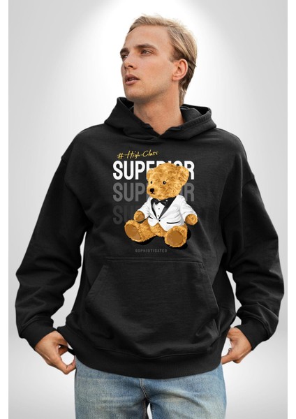 Yüksek Sınıf Oyuncak Ayı Kadın Erkek Baskılı Üç Iplik Siyah Kapüşonlu Hodie Sweatshirt fırsatları