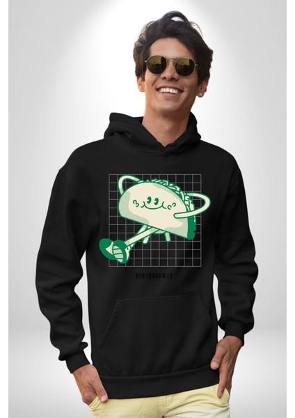 Sokak Tarzı Tako Modern Tasarım Kadın Erkek Baskılı Üç Iplik Siyah Kapüşonlu Hodie Sweatshirt