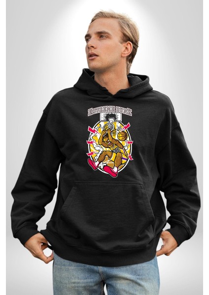 Extreme Smaç Basketbol Havalı Oyuncu Kadın Erkek Baskılı Üç Iplik Siyah Kapüşonlu Hodie Sweatshirt indirimleri