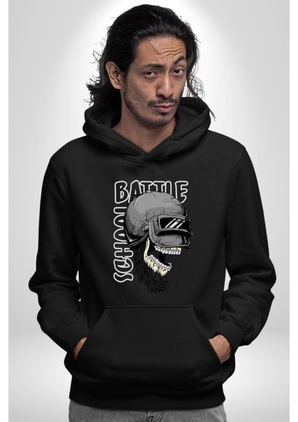 Savaş Okulu Kasklı Kuru Kafatası Kadın Erkek Baskılı Üç Iplik Siyah Kapüşonlu Hodie Sweatshirt indirimleri