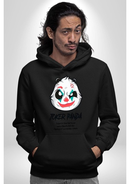 Panda Tatlı Ayıcık Dövmeli Kadın Erkek Baskılı Üç Iplik Siyah Kapüşonlu Hodie Sweatshirt fırsatları