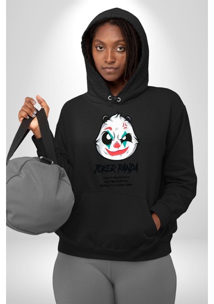 Panda Tatlı Ayıcık Dövmeli Kadın Erkek Baskılı Üç Iplik Siyah Kapüşonlu Hodie Sweatshirt indirimleri