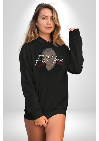Imparator Grande Terim Kadın Erkek Baskılı Üç Iplik Siyah Kapüşonlu Hodie Sweatshirt