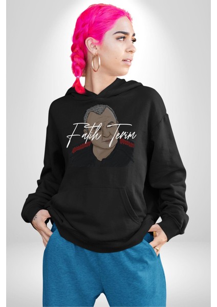 Imparator Grande Terim Kadın Erkek Baskılı Üç Iplik Siyah Kapüşonlu Hodie Sweatshirt