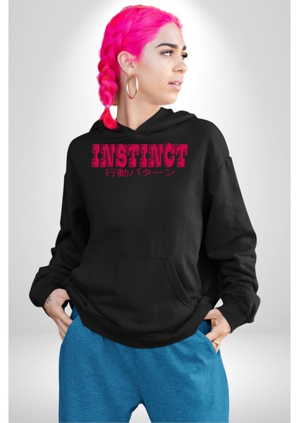 Içgüdü Japon Sade Yazı Kadın Erkek Baskılı Üç Iplik Siyah Kapüşonlu Hodie Sweatshirt modelleri