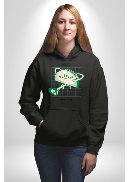 Sokak Tarzı Tako Modern Tasarım Kadın Erkek Baskılı Üç Iplik Siyah Kapüşonlu Hodie Sweatshirt indirimleri