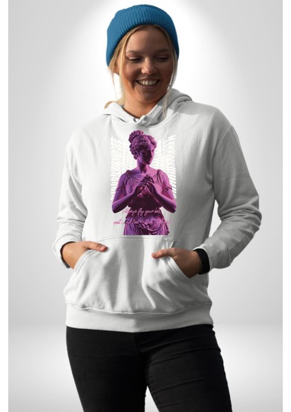 Veni Vidi Vici Yunan Tanrısı Kadın Erkek Baskılı Üç Iplik Beyaz Kapüşonlu Hodie Sweatshirt modelleri