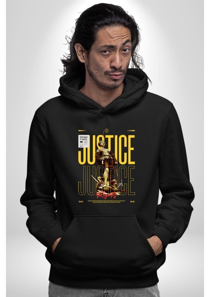 Adalet Doğru Olan Sokak Tarzı Kadın Erkek Baskılı Üç Iplik Siyah Kapüşonlu Hodie Sweatshirt modelleri